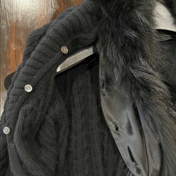 Theory Black Wool-Cashmere Blend Cardigan with Removable Faux Fur Collar - Picture 7 of 8